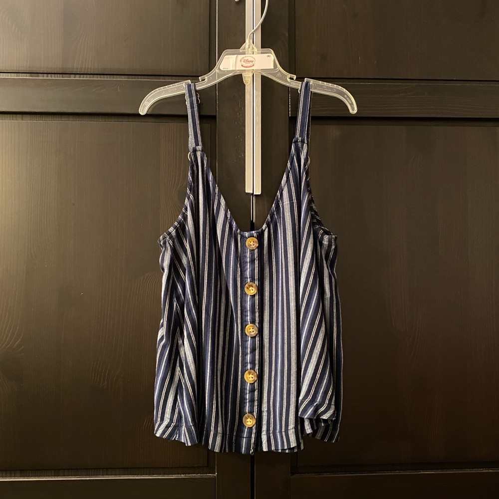 Super cute dark blue and white stripped-with buttons Hollister tank top sized xs